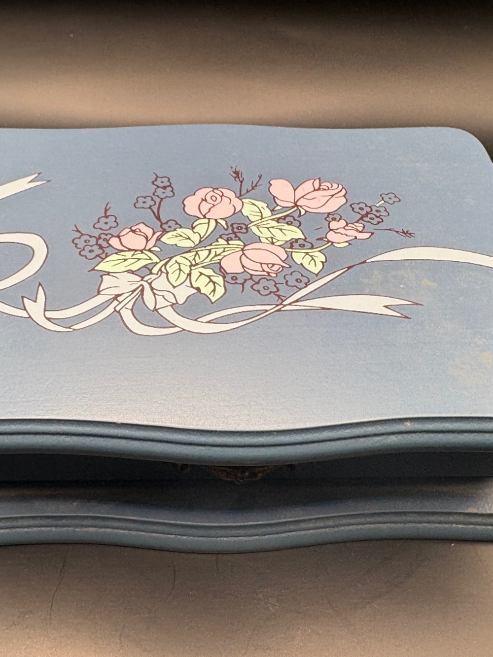 Vintage Blue Wooden Floral Jewelry Box